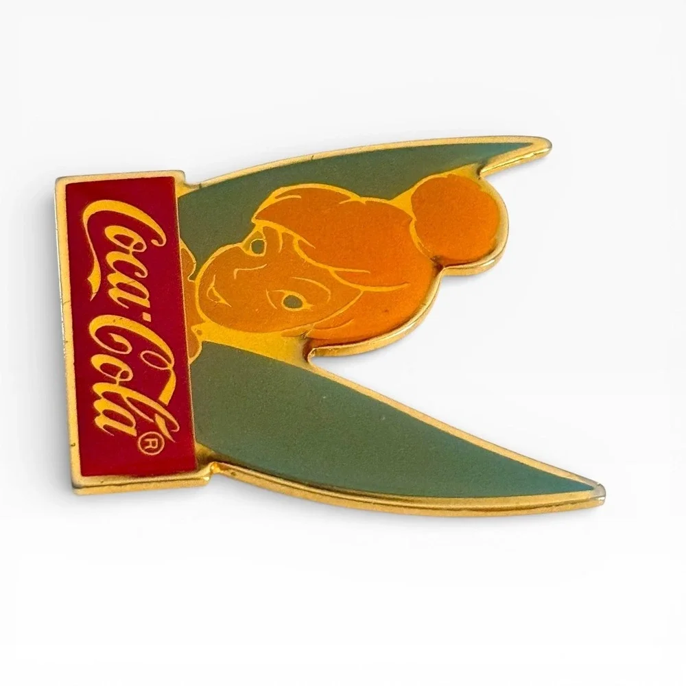 Vintage 1986 Disney‎ Tinker Bell Coca-Cola Enamel Pin Gold Tone